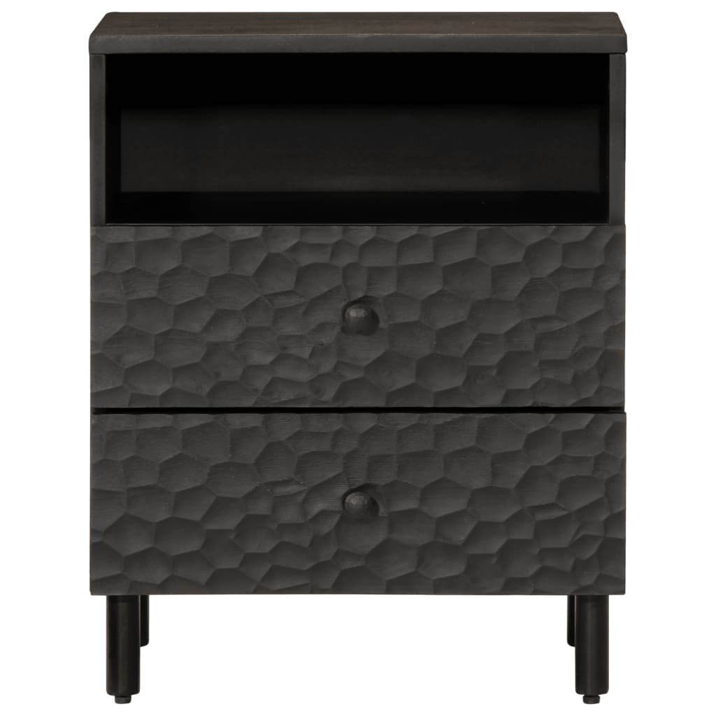 Mesita De Noche Madera Maciza De Mango Negra 50x33x60 Cm_1