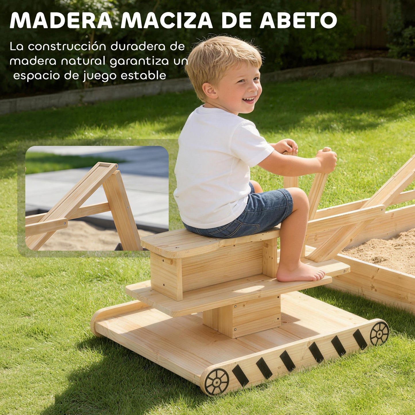 Aiyaplay Arenero Para Niños De Madera Con Excavadora Asiento Giratorio Natural_5