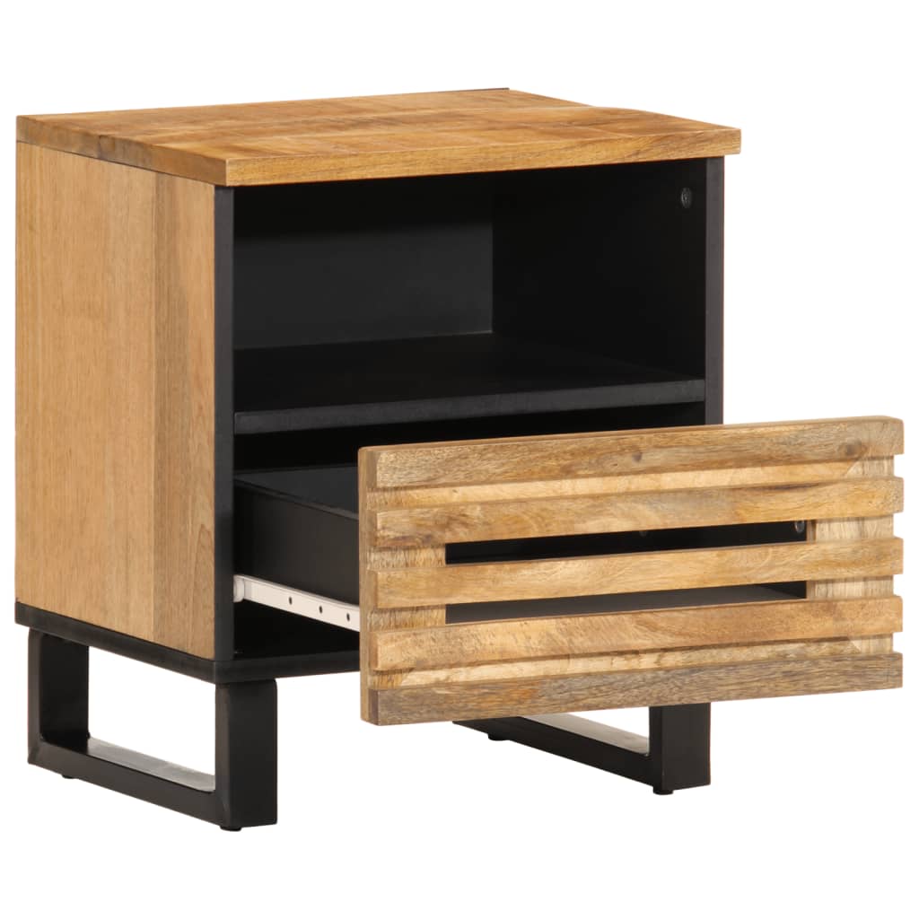 Mesita De Noche De Madera Maciza De Mango Rugosa 40x34x46 Cm_0