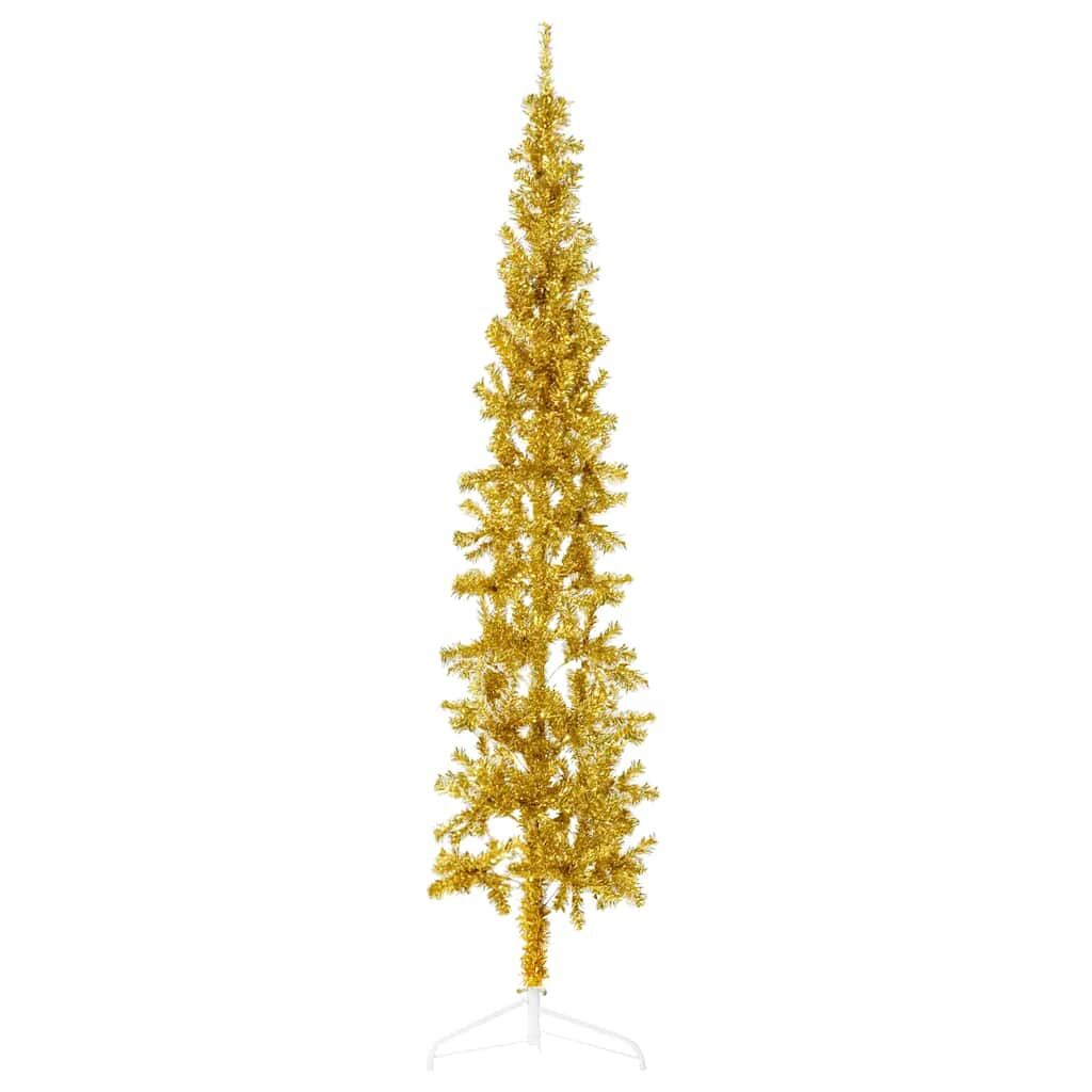 Vidaxl Medio Árbol De Navidad Artificial Con Soporte Dorado 210 Cm_0