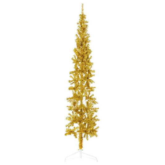 Vidaxl Medio Árbol De Navidad Artificial Con Soporte Dorado 210 Cm_0