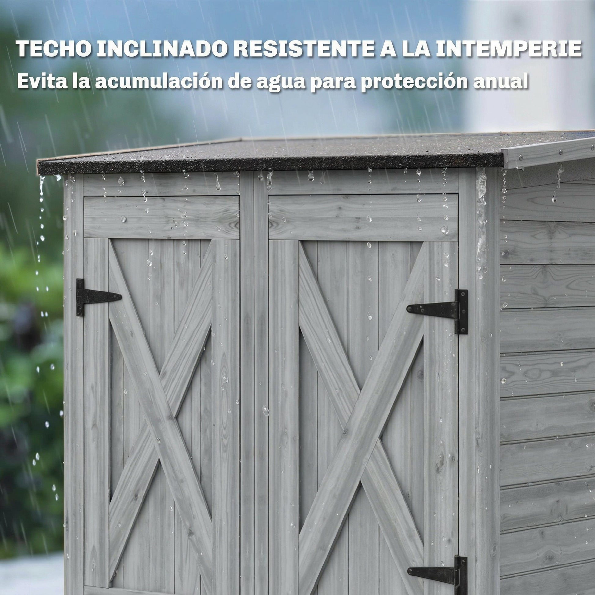 Outsunny Caseta De Jardín De Madera 115x53x156 Cm Con 2 Estantes Y 2 Puertas_4