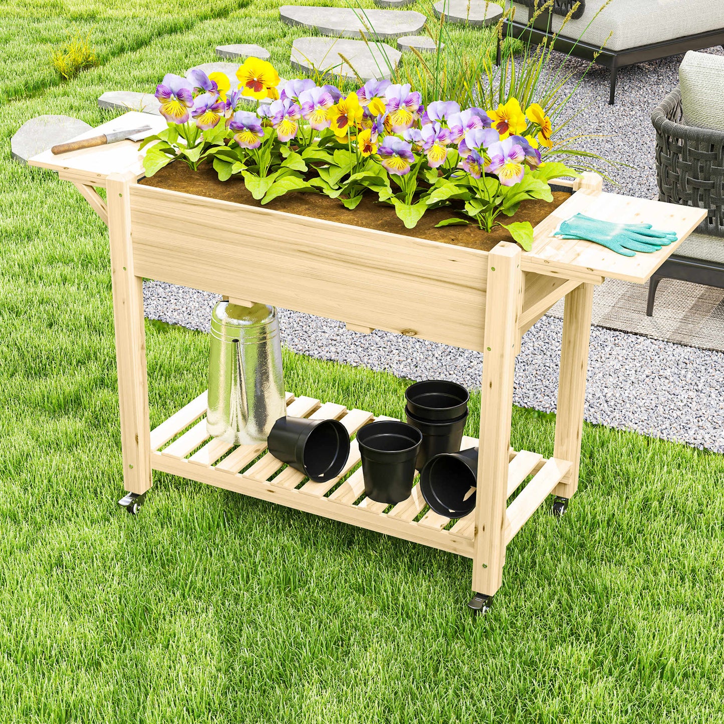 Outsunny Huerto Urbano Con Ruedas Repisas Plegables 145x52x86 Cm Natural_3