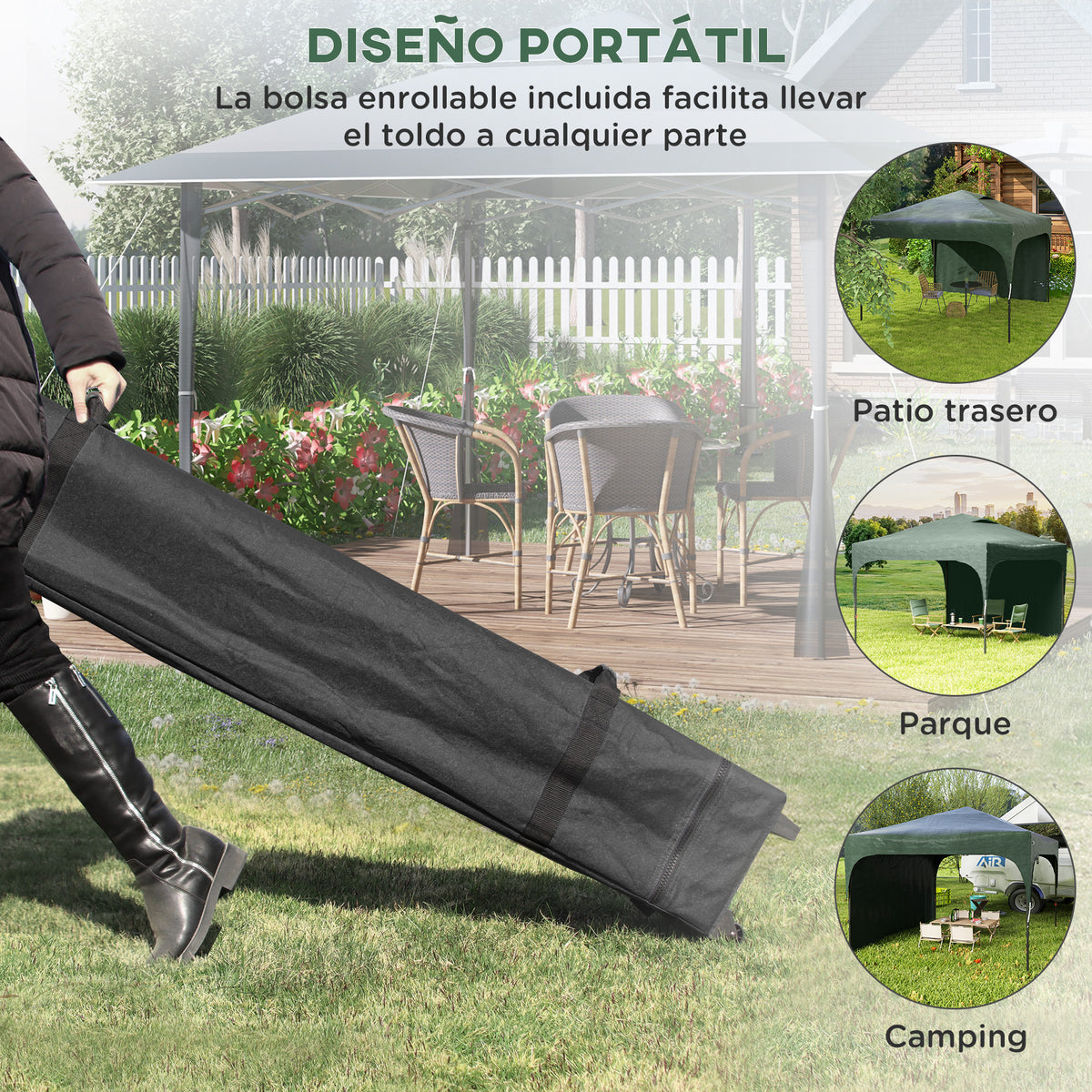 Carpa Plegable Outsunny Tela Oxford, Acero Verde 300x300x265 Cm_5