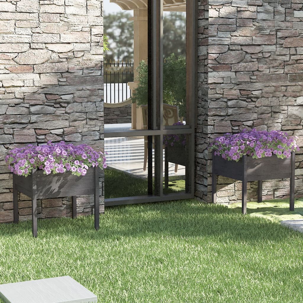 Jardineras 2 Uds Madera Maciza De Pino Gris 70x70x70 Cm_1