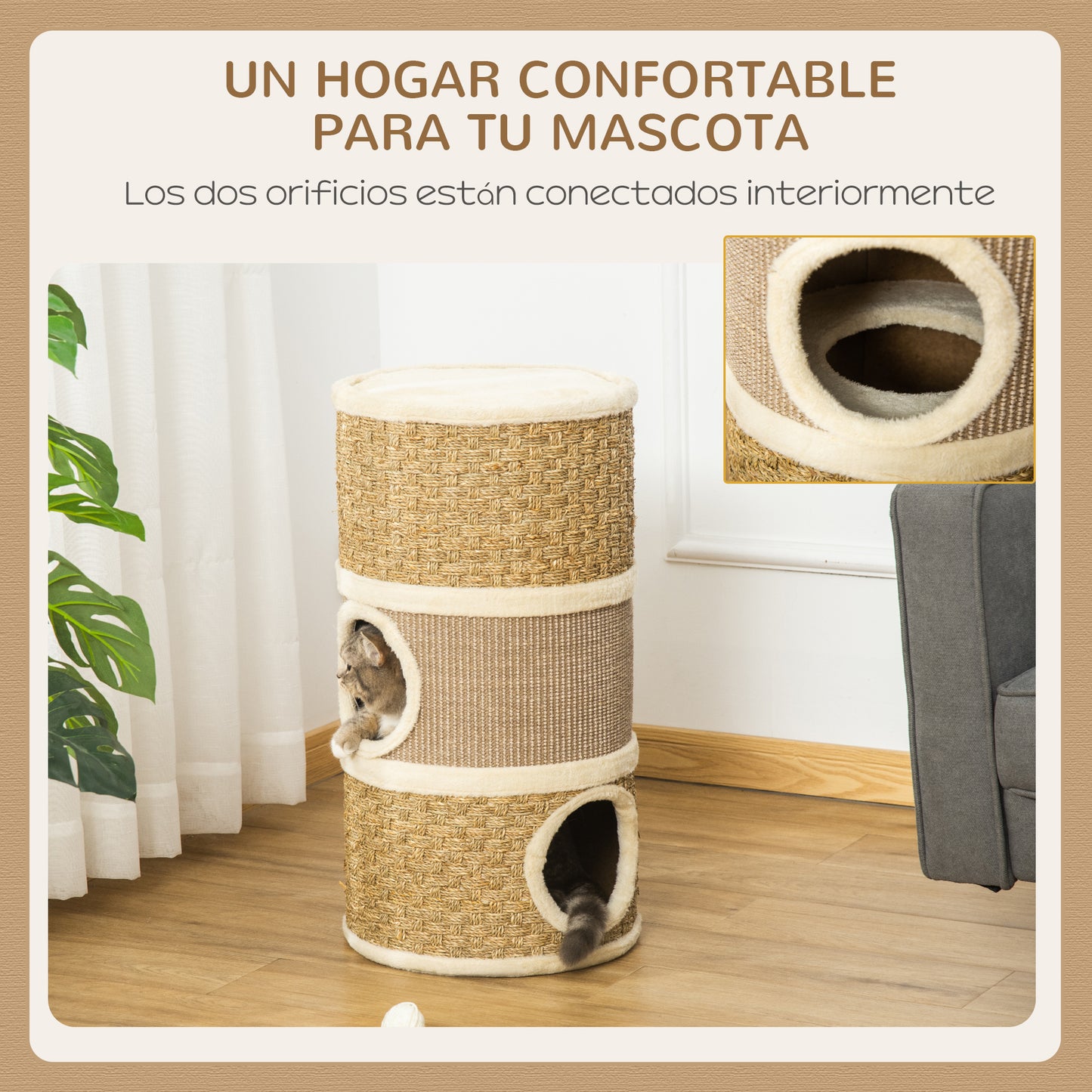 Pawhut Conjunto De 1 Cama De Túnel Para Gatos Y 1 Árbol Rascador Para Gatos_5