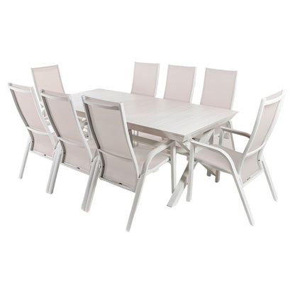 Conjunto De Mesas Y Sillas Sillones Reclinables Hidraulicos, Extensible Y Versatil, Aluminio Y Textilene, Color Blanco_0