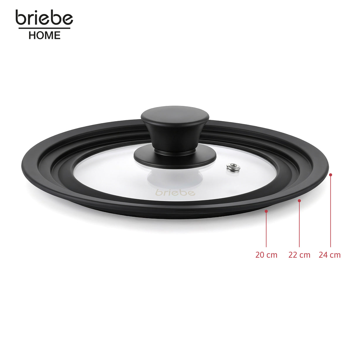 Briebe Totalid Tapa De Sartén Universal Con Borde De Silicona Y Cristal Templado, Multidiámetro 20-22-24 Cm_2