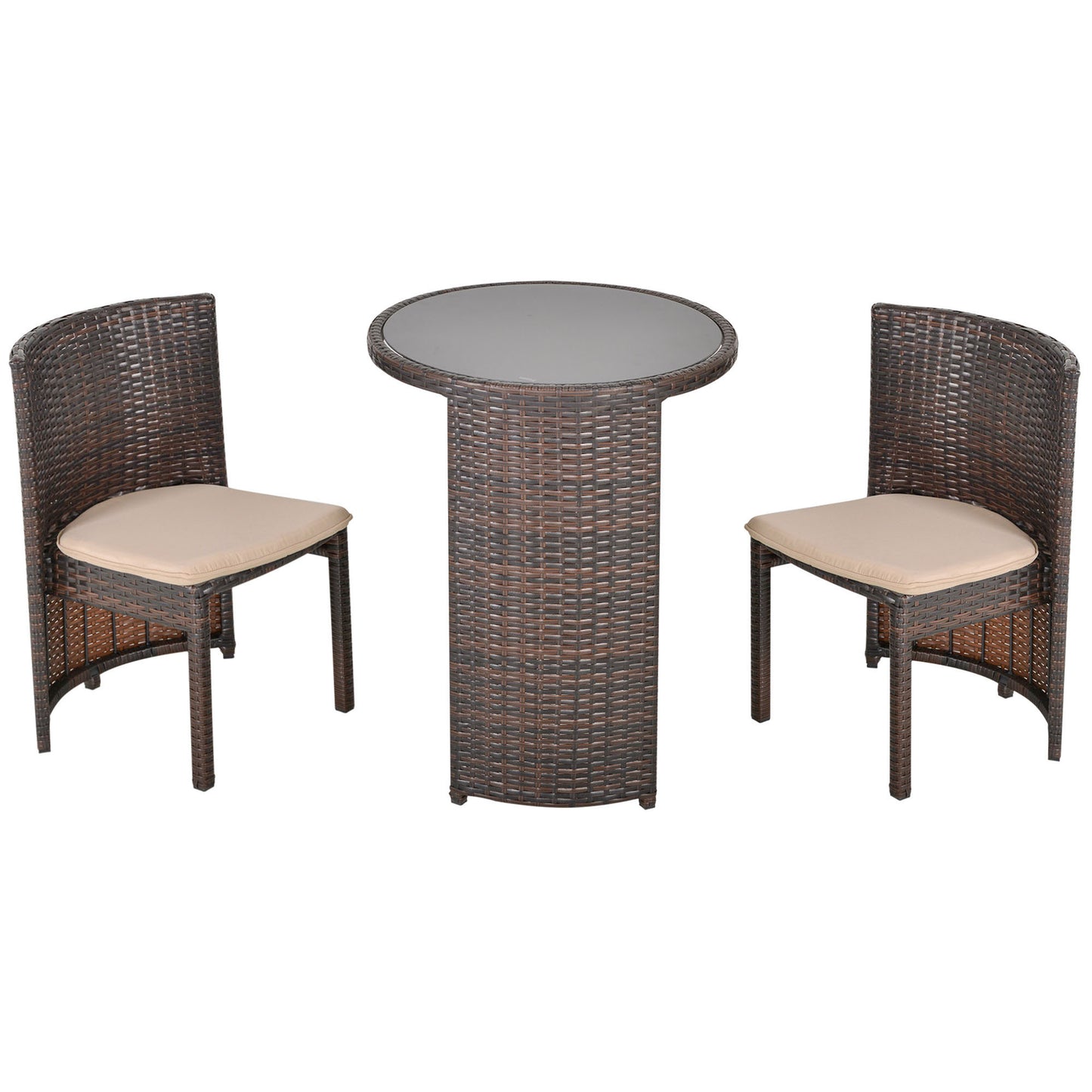 Outsunny Conjunto De Muebles Ratán De 3 Piezas 1 Mesa Y 2 Sillas 71x53.5x51 Cm_0