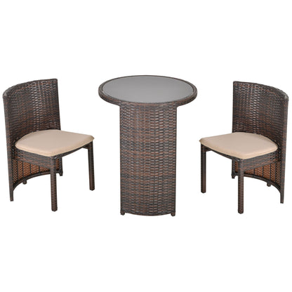 Outsunny Conjunto De Muebles Ratán De 3 Piezas 1 Mesa Y 2 Sillas 71x53.5x51 Cm_0
