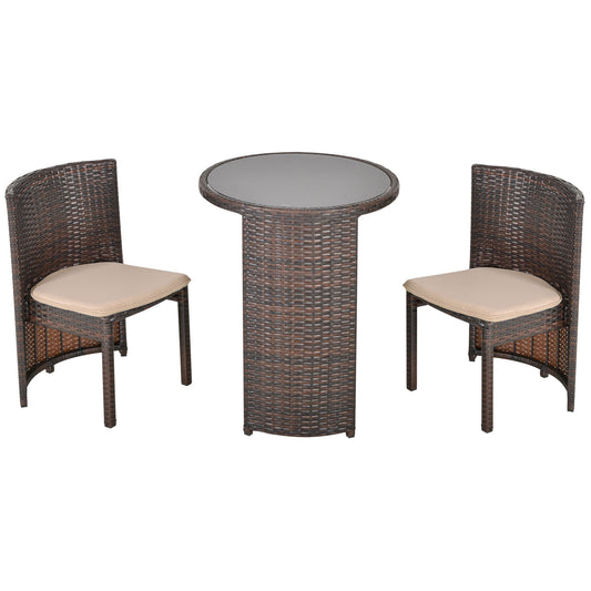 Outsunny Conjunto De Muebles Ratán De 3 Piezas 1 Mesa Y 2 Sillas 71x53.5x51 Cm_0
