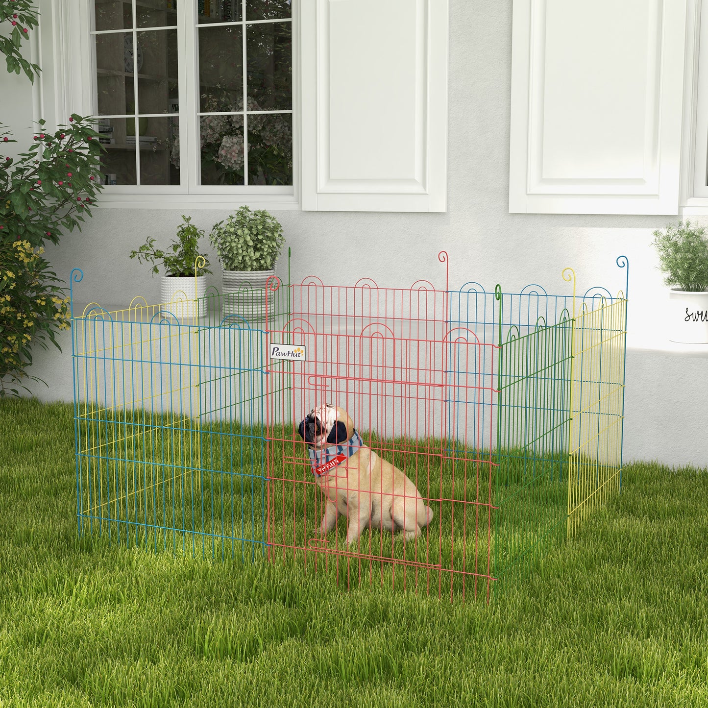 Pawhut Parque Plegable Para Perros De 8 Paneles Ø156x60 Cm Con Puerta Multicolor_1