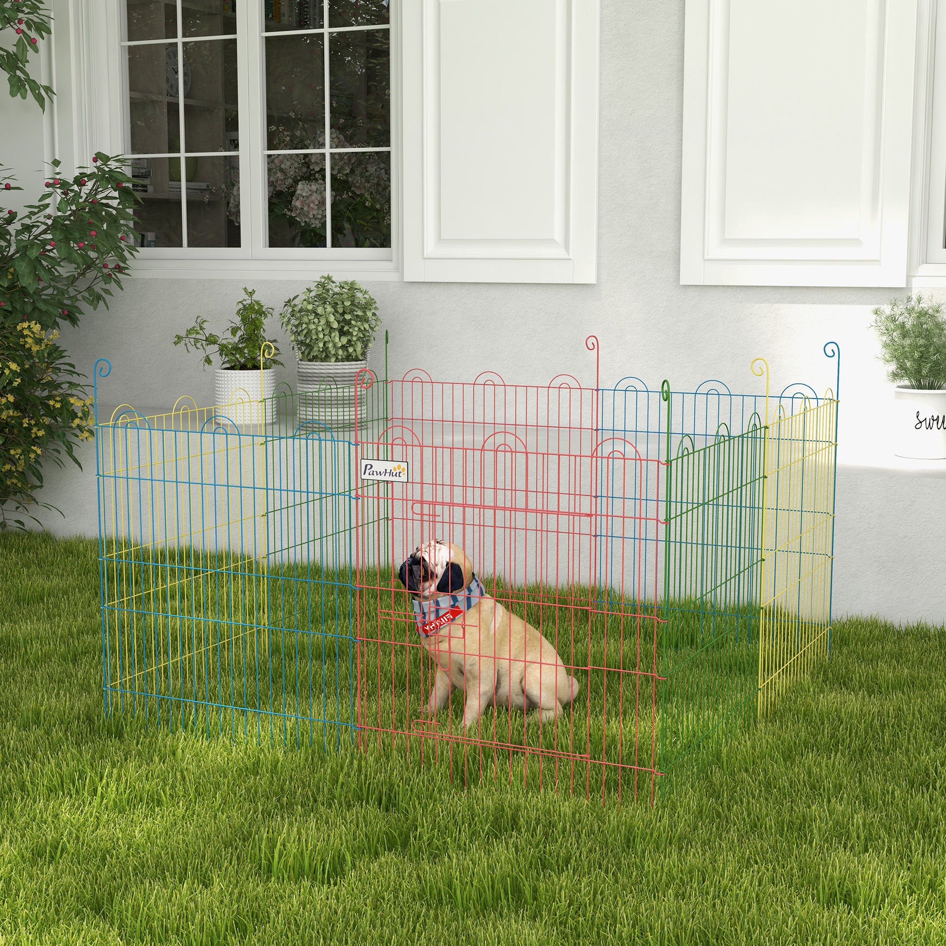 Pawhut Parque Plegable Para Perros De 8 Paneles Ø156x60 Cm Con Puerta Multicolor_1