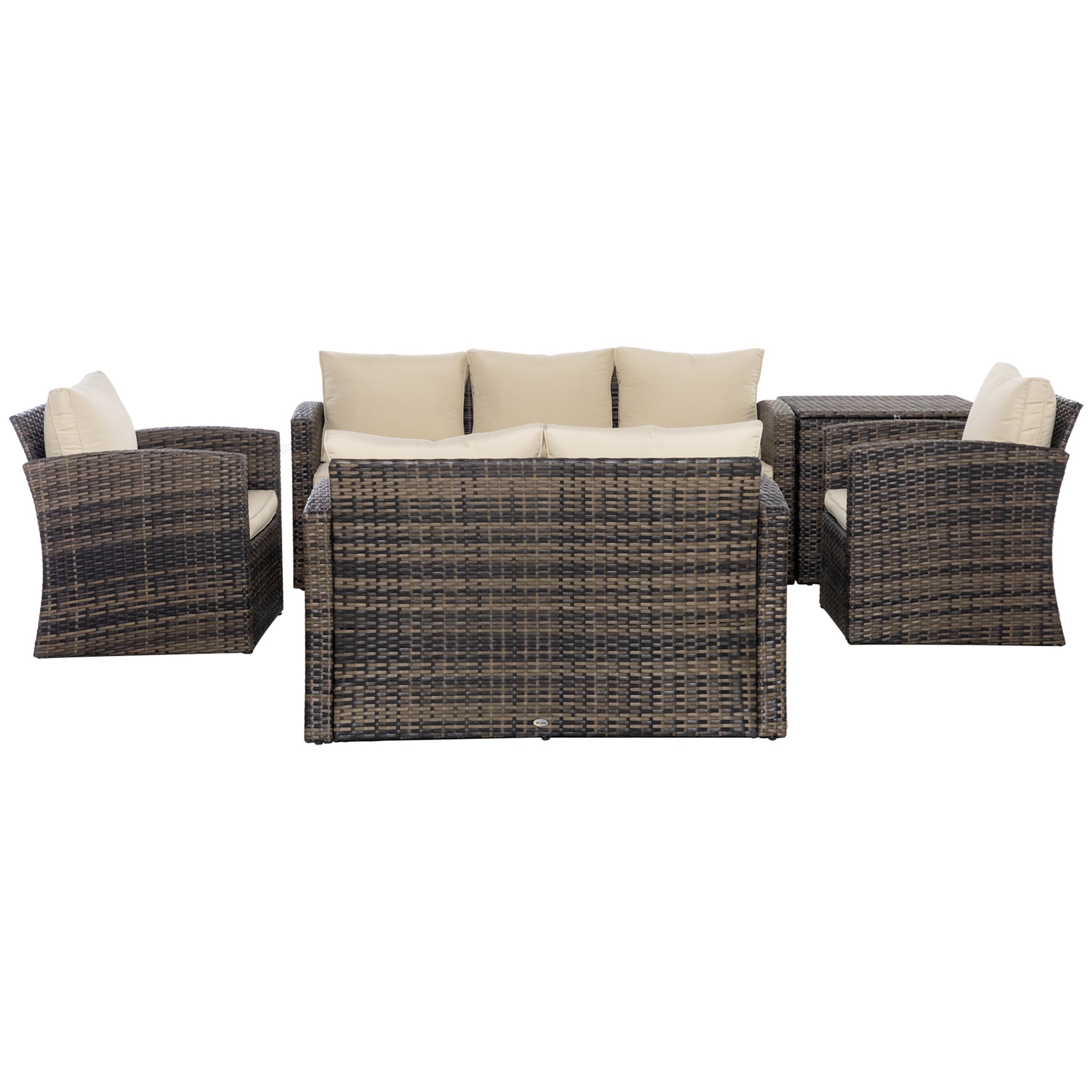 Outsunny Conjunto De Jardín Exterior De Ratán Sintético De 6 Piezas Caqui_3