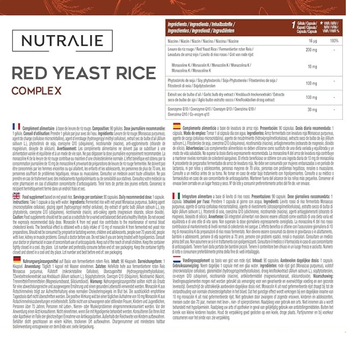 Nutralie Levadura de Arroz Rojo con 2,9mg Monacolina y Q10 90 Cápsulas