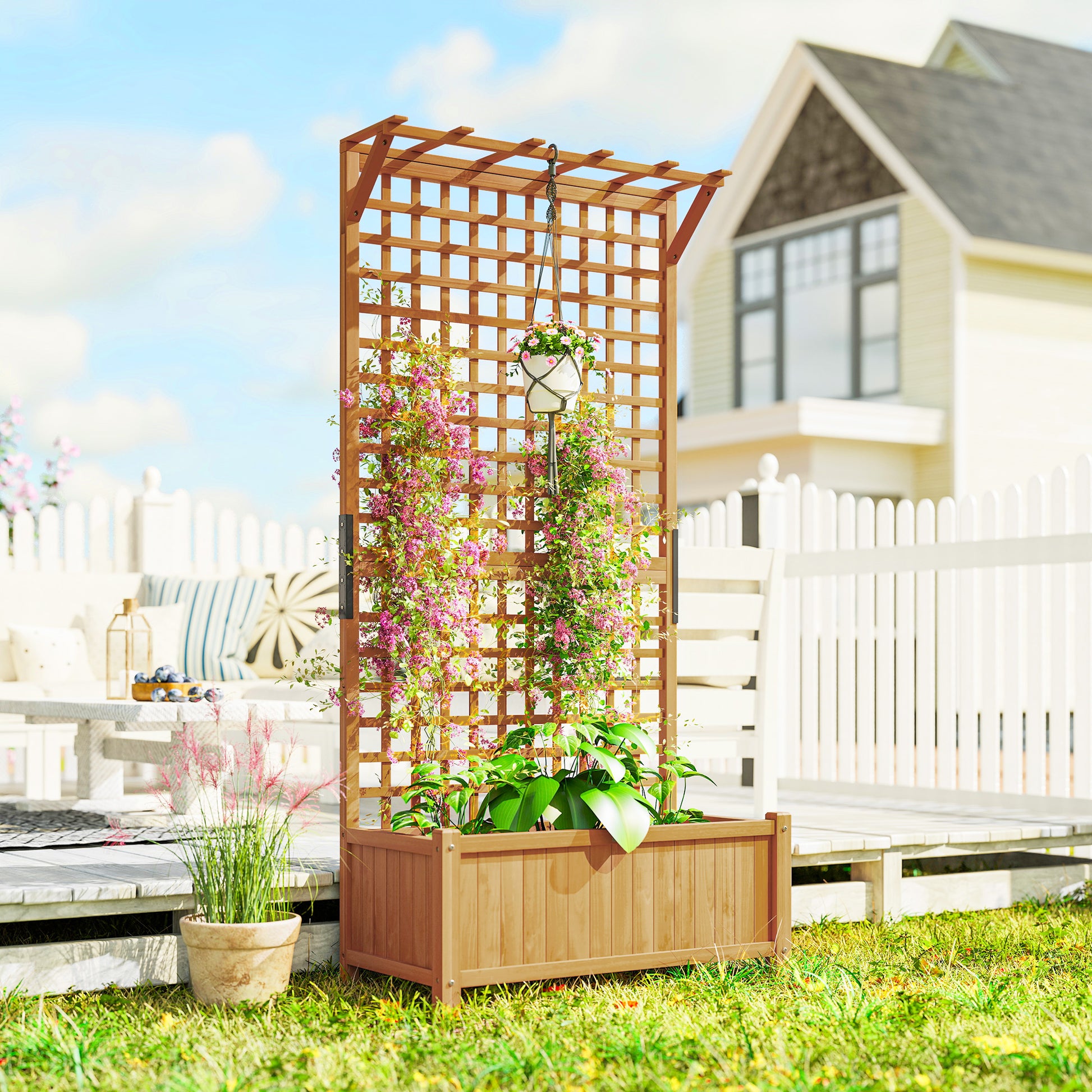 Outsunny Jardinera Con Enrejado De Madera Para Trepadora Plantas 90x45x183 Cm_1