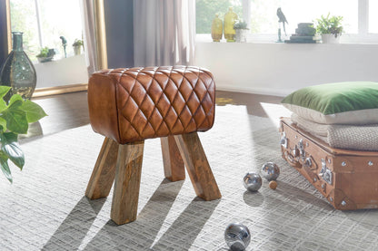 Taburete Cuero Real Y Madera Maciza 40x48x27 Cm_2