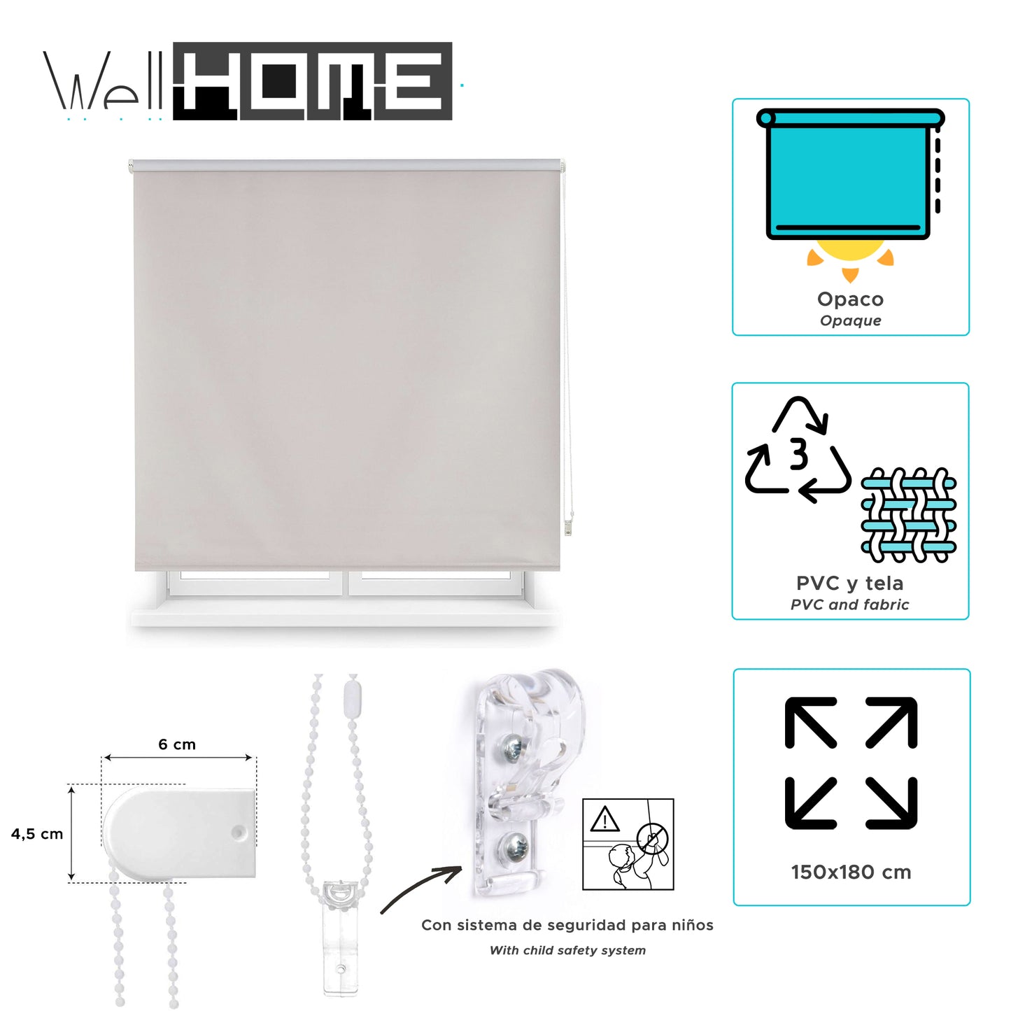 Estor Gris 150x180cm Enrollable Opaco Wellhome_1