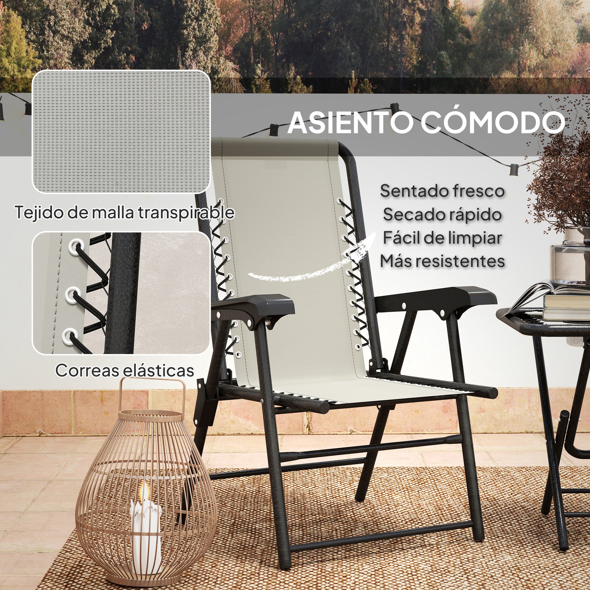 Outsunny Conjunto De Mesa Y Sillas De Terraza Exterior De 3 Piezas Crema_5