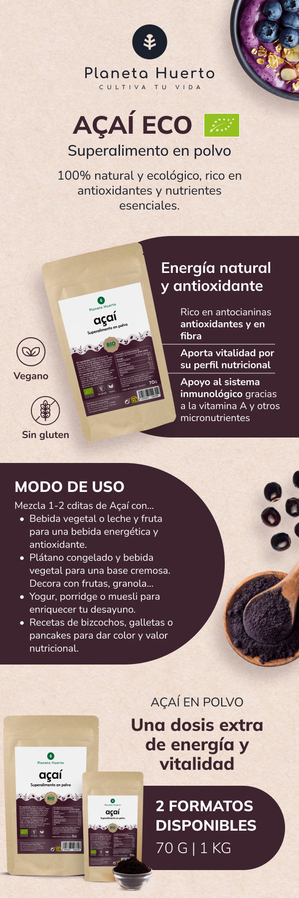 Açaí en polvo ECO Planeta Huerto 70 gr