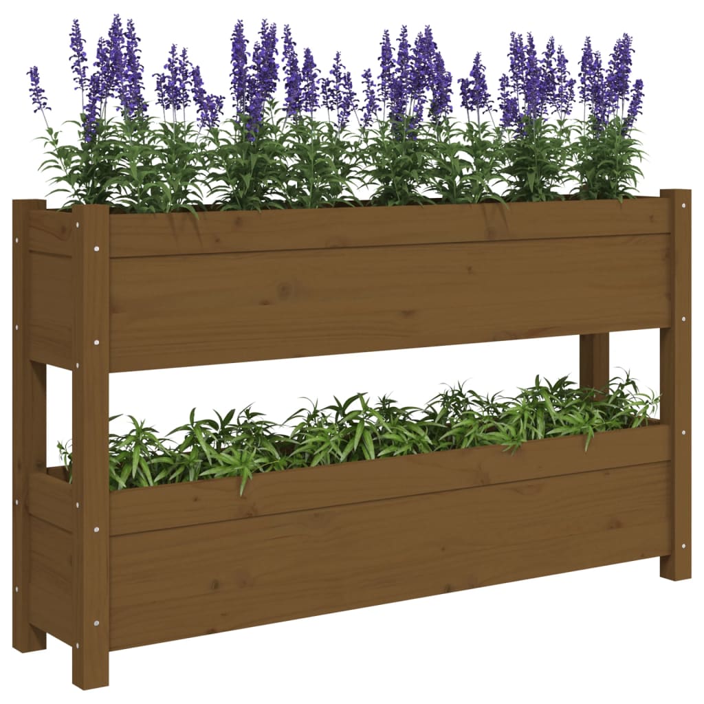 Jardinera De Madera Maciza De Pino Marrón Miel 112x25x66 Cm_3