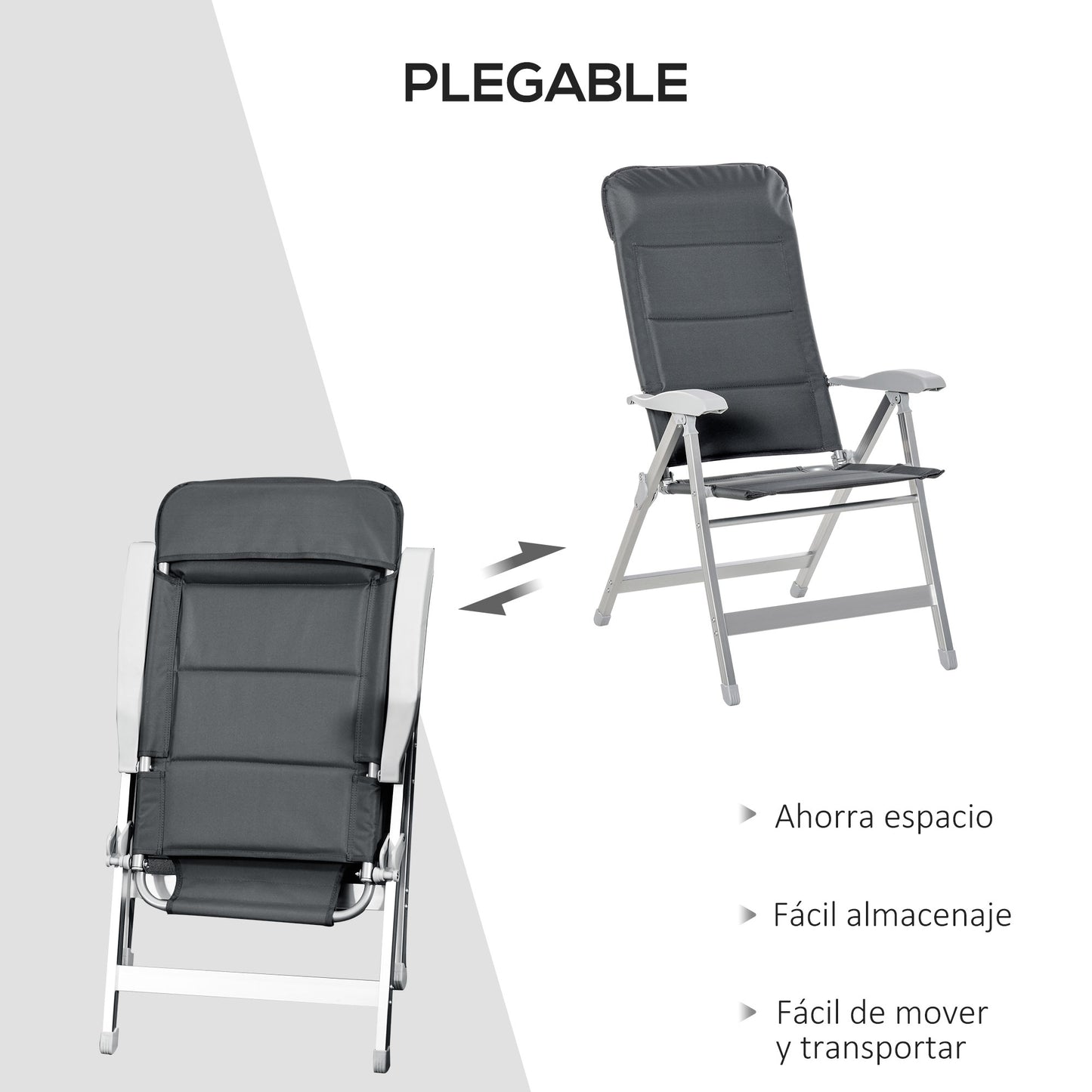 Outsunny Silla De Jardín Plegable Aluminio Con Respaldo Ajustable En 8 Posiciones_4