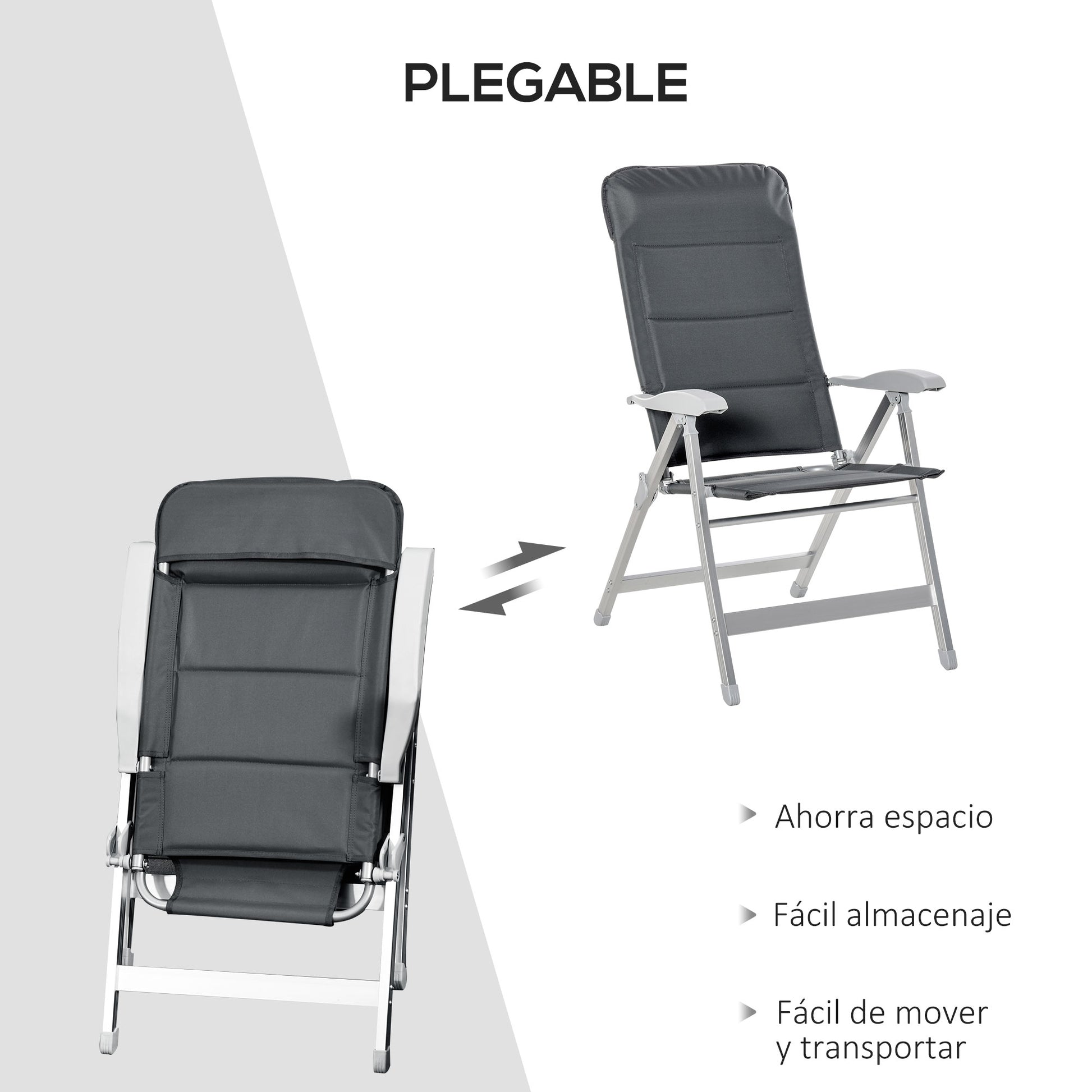 Outsunny Silla De Jardín Plegable Aluminio Con Respaldo Ajustable En 8 Posiciones_4