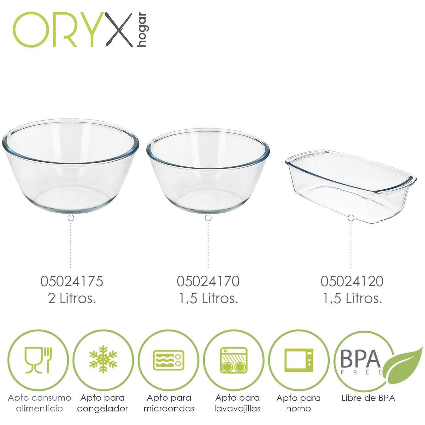 Fuente Cristal Para Horno, 1.5 Litros, Molde Especial Reposteria, 27x14x7 Cm.