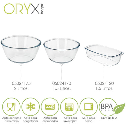 Fuente Cristal Para Horno, 1.5 Litros, Molde Especial Reposteria, 27x14x7 Cm._2