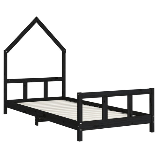 Estructura De Cama Para Niños Madera De Pino Negro 90x200 Cm / Vetonek_0