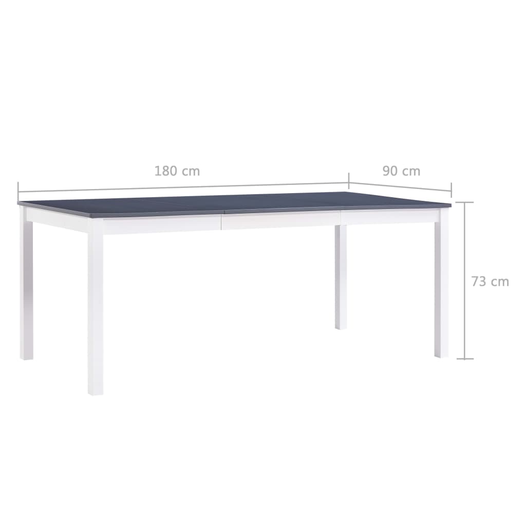Mesa De Comedor De Madera De Pino Blanco Y Gris 180x90x73 Cm_4