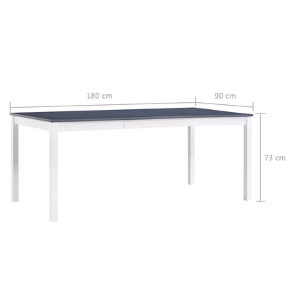 Mesa De Comedor De Madera De Pino Blanco Y Gris 180x90x73 Cm_4