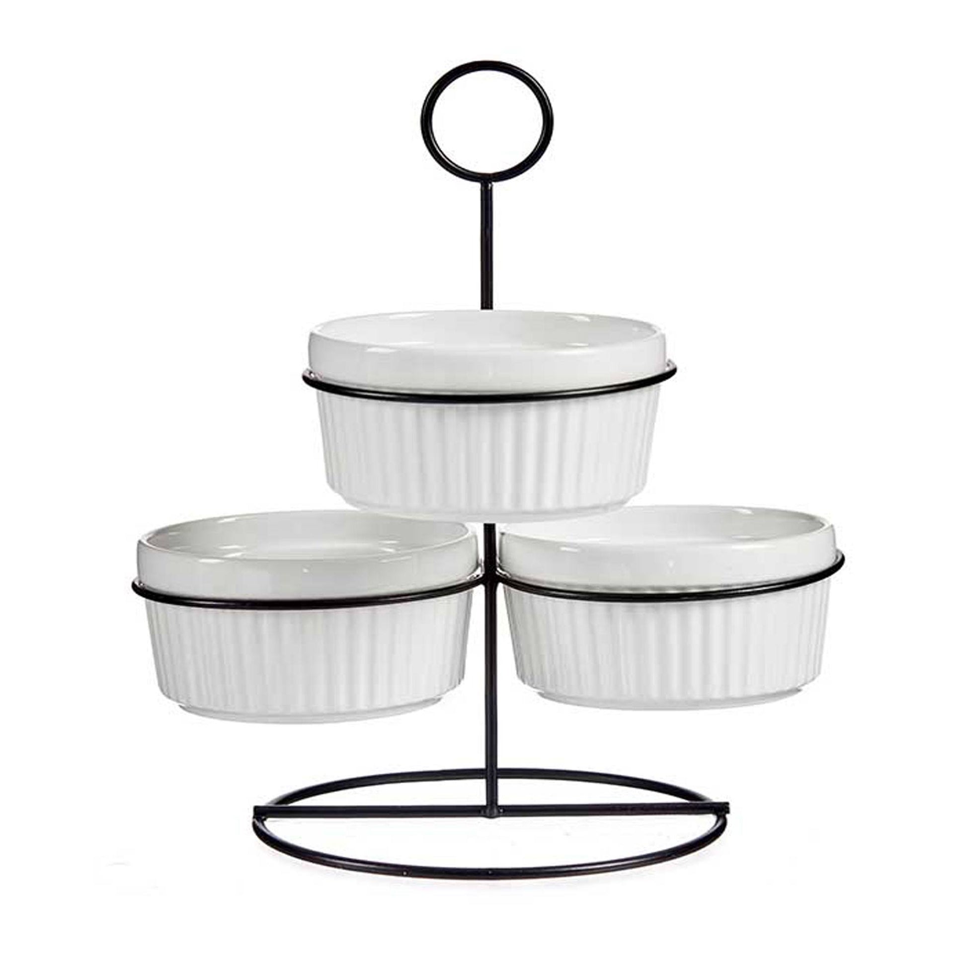 Set 3 Bols Redondos Blancos Con Estante  Colección Vessia