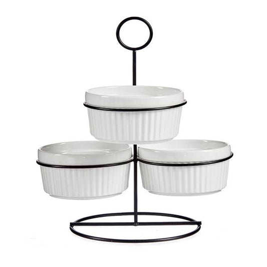 Set 3 Bols Redondos Blancos Con Estante  Colección Vessia