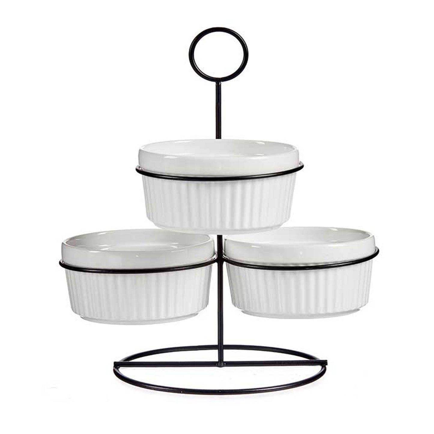 Set 3 Bols Redondos Blancos Con Estante  Colección Vessia_0