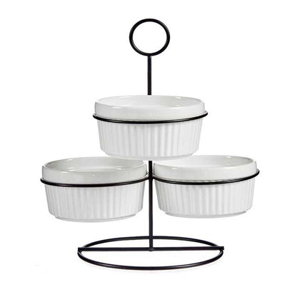 Set 3 Bols Redondos Blancos Con Estante  Colección Vessia_0