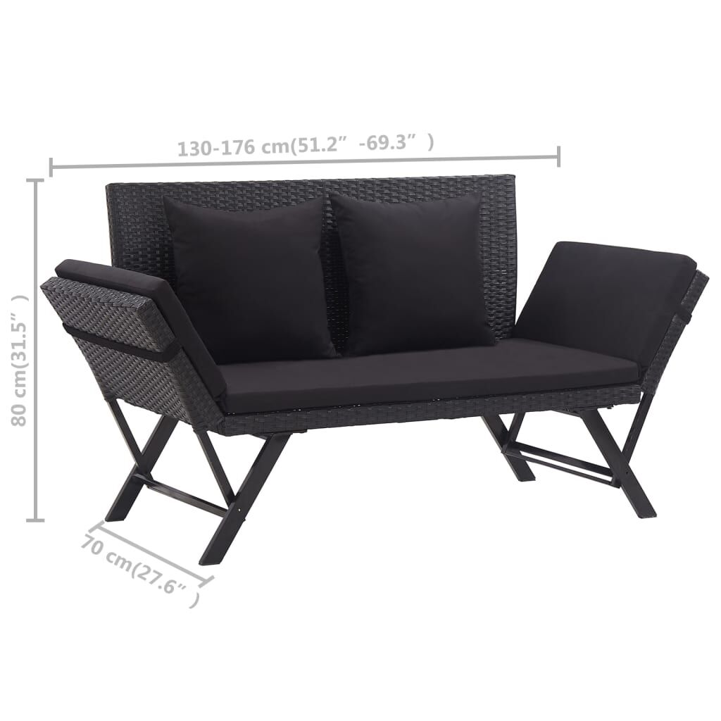 Vidaxl Banco De Jardín Con Cojines Ratán Sintético Negro 176 Cm_2