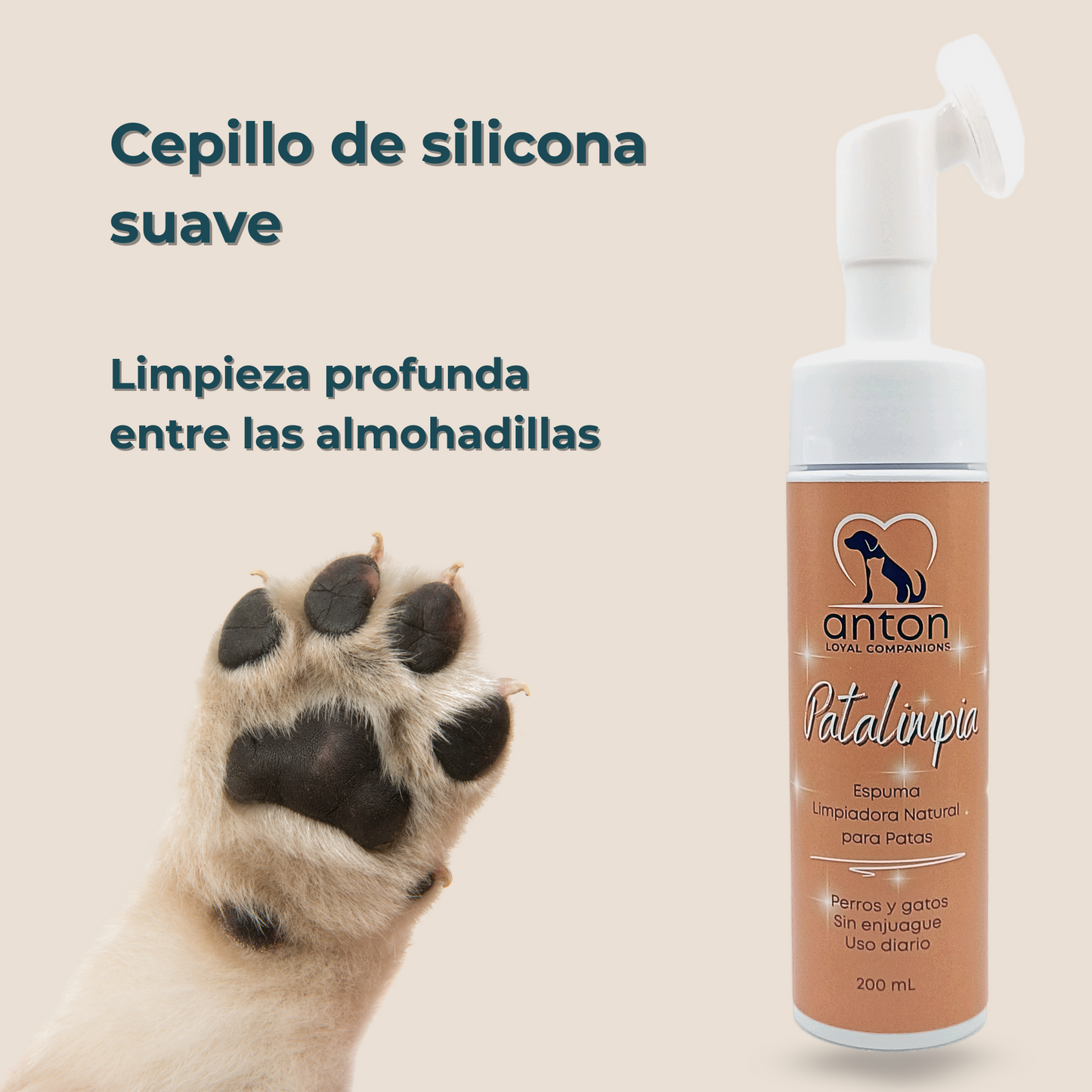 Espuma limpiadora natural para perros y gatos – Limpieza de patas 200 ml_2