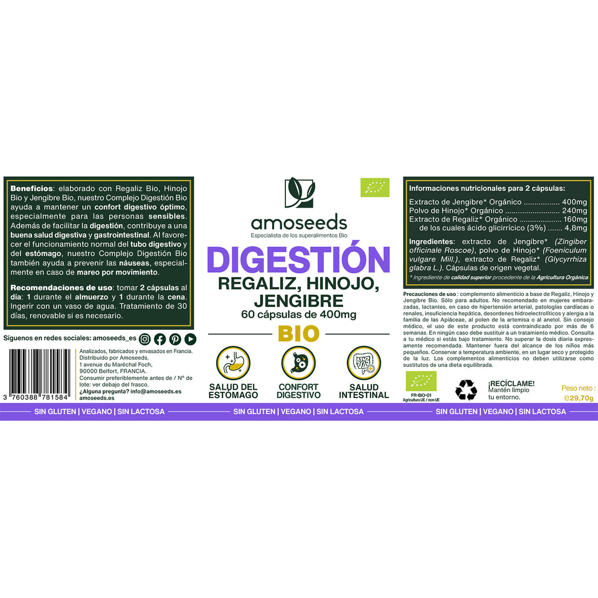 Complejo Digestión Bio, Regaliz, Hinojo, Jengibre | 60 Cápsulas_1