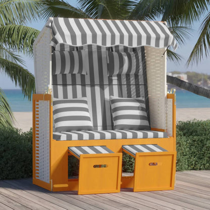 Silla Strandkorb Con Cojines Ratán Sintético Madera Blanco Gris_0