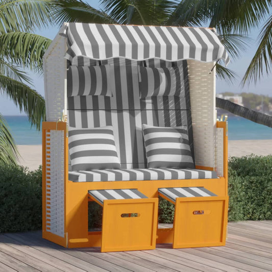 Silla Strandkorb Con Cojines Ratán Sintético Madera Blanco Gris_0