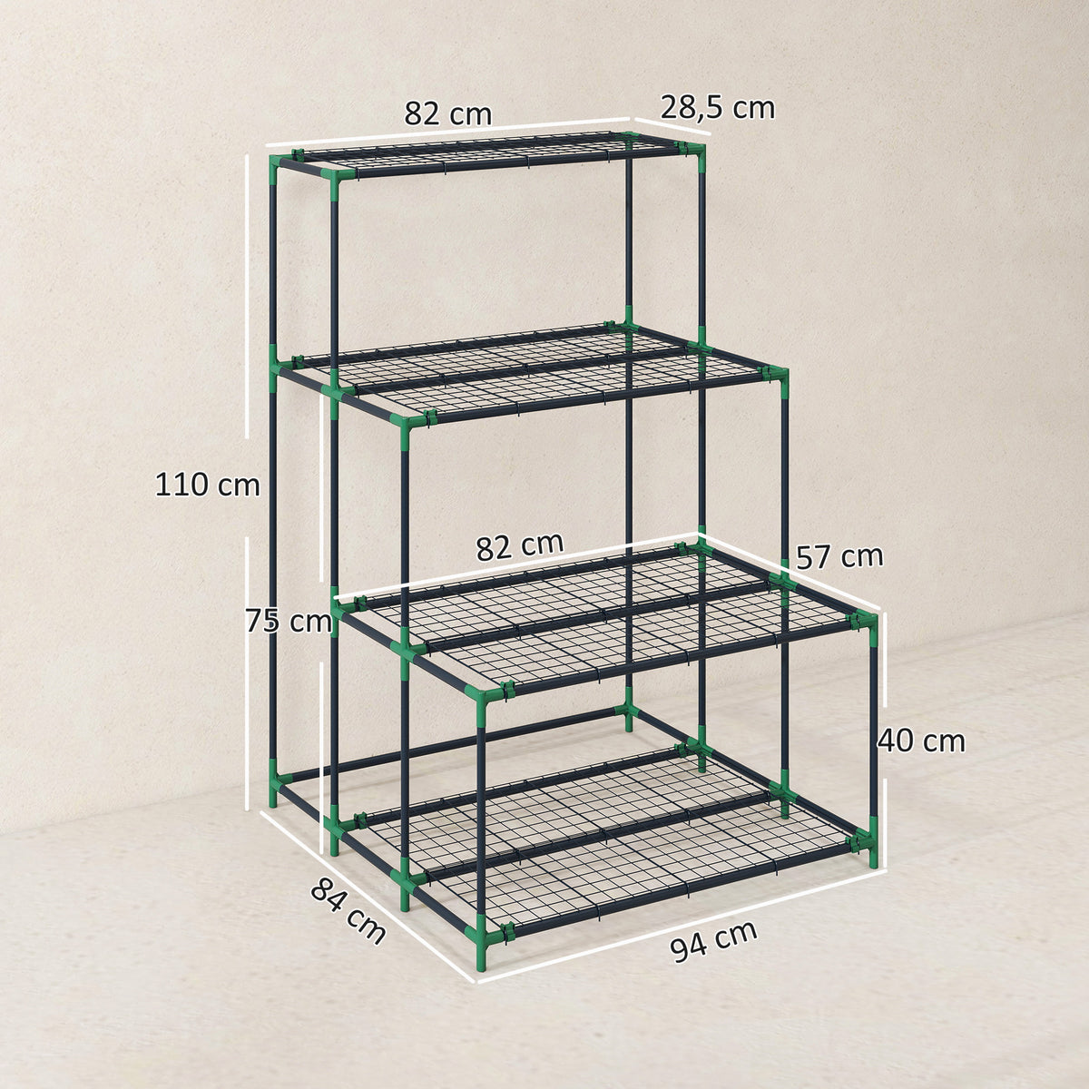 Outsunny Soporte Para Plantas De 4 Niveles De Acero 94x84x110 Cm Verde Oscuro_2