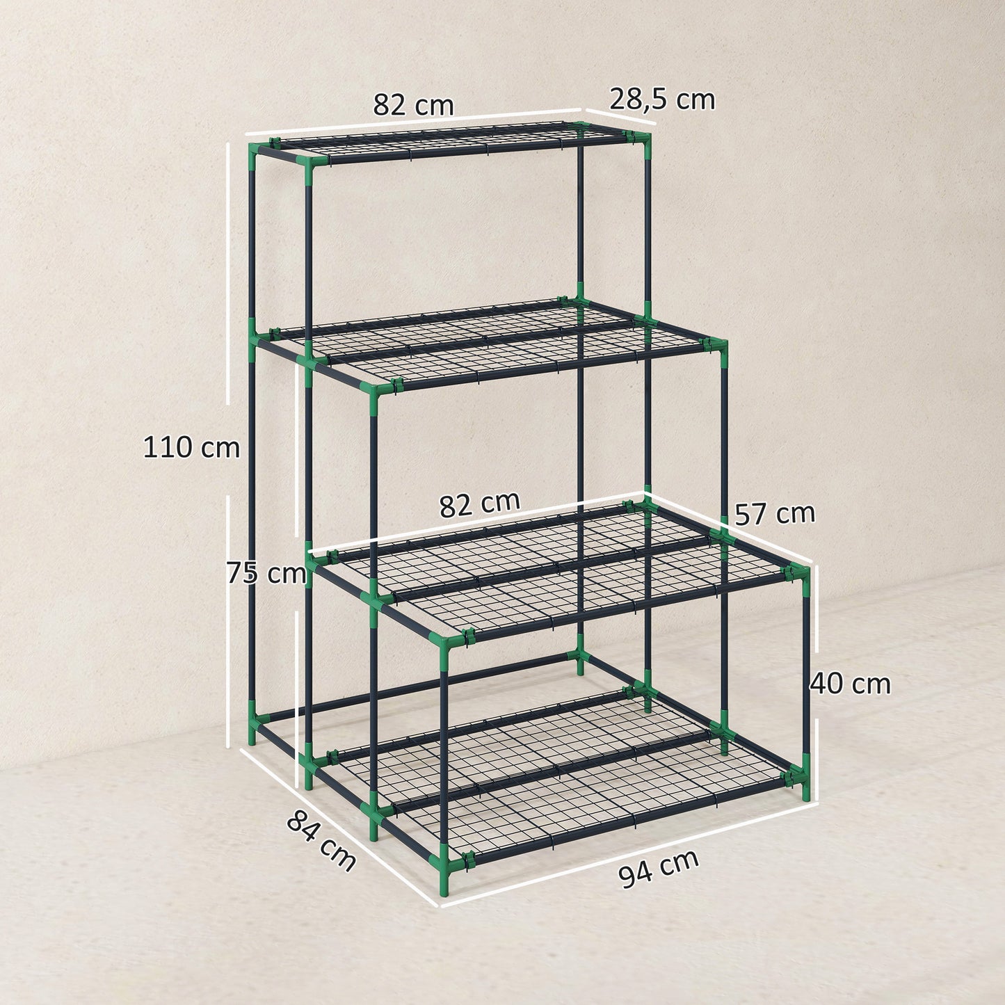 Outsunny Soporte Para Plantas De 4 Niveles De Acero 94x84x110 Cm Verde Oscuro_2