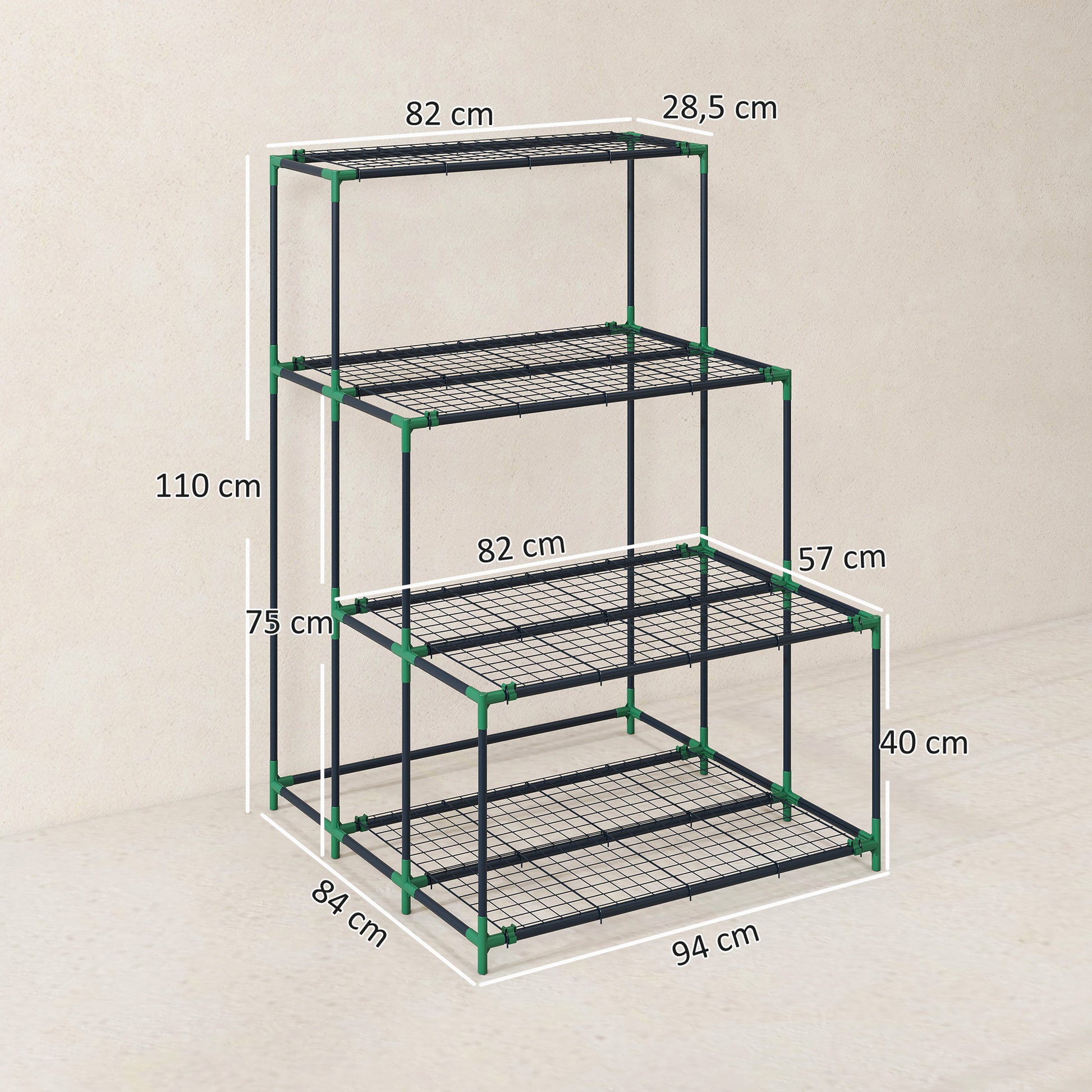 Outsunny Soporte Para Plantas De 4 Niveles De Acero 94x84x110 Cm Verde Oscuro_2