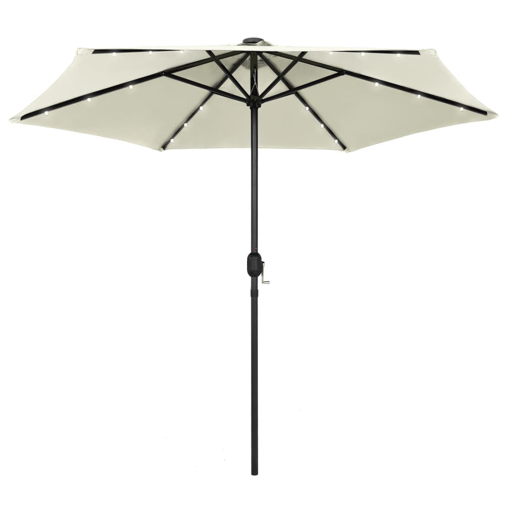 Vidaxl Sombrilla De Jardín Luces Led Palo Aluminio Blanco Arena 270 Cm_0