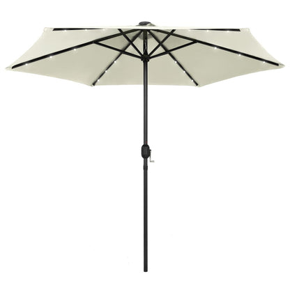 Vidaxl Sombrilla De Jardín Luces Led Palo Aluminio Blanco Arena 270 Cm_0
