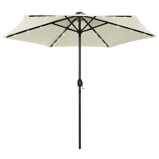 Vidaxl Sombrilla De Jardín Luces Led Palo Aluminio Blanco Arena 270 Cm_0