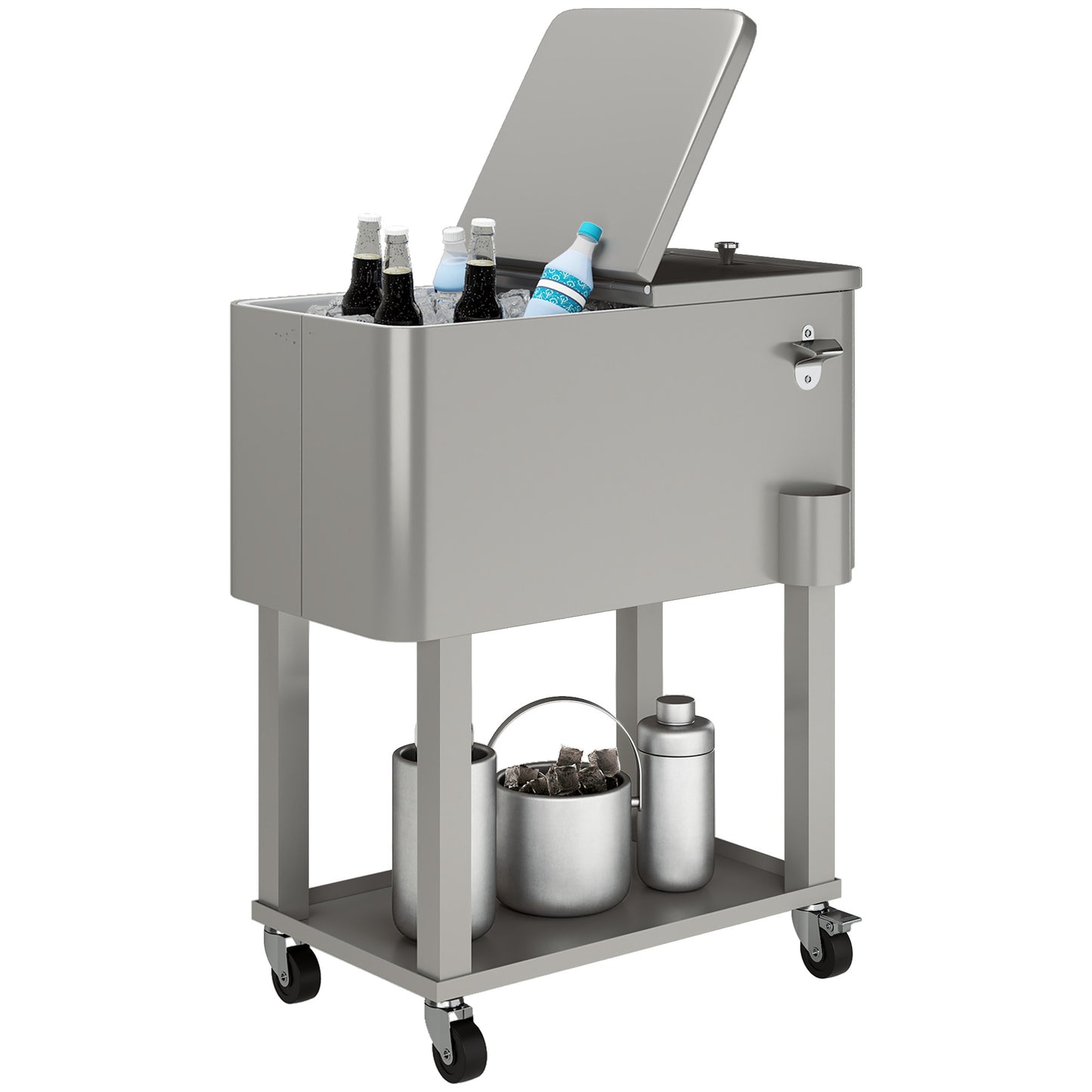 Outsunny Carro De Bebidas Refrigerado 56l Con Ruedas 67x35x80 Cm Gris Claro_0