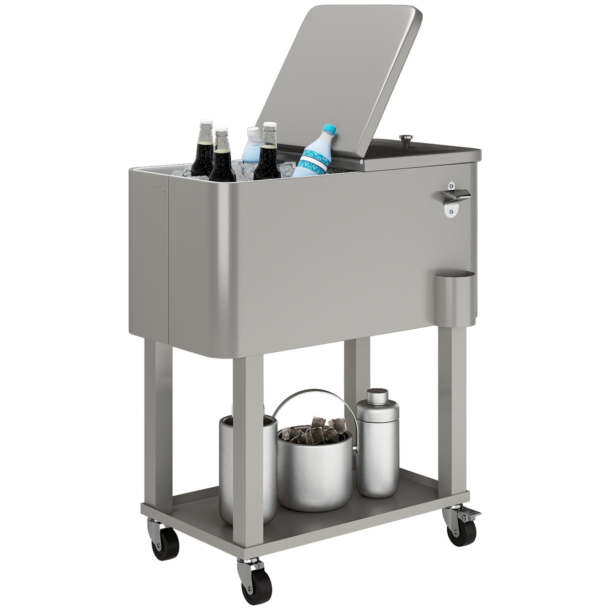 Outsunny Carro De Bebidas Refrigerado 56l Con Ruedas 67x35x80 Cm Gris Claro_0