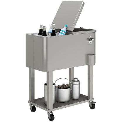 Outsunny Carro De Bebidas Refrigerado 56l Con Ruedas 67x35x80 Cm Gris Claro_0